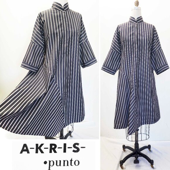 AKRIS PUNTO Womens Striped Asymmetric Insert Shirtdress Dress Charcoal 14 - Picture 1 of 12